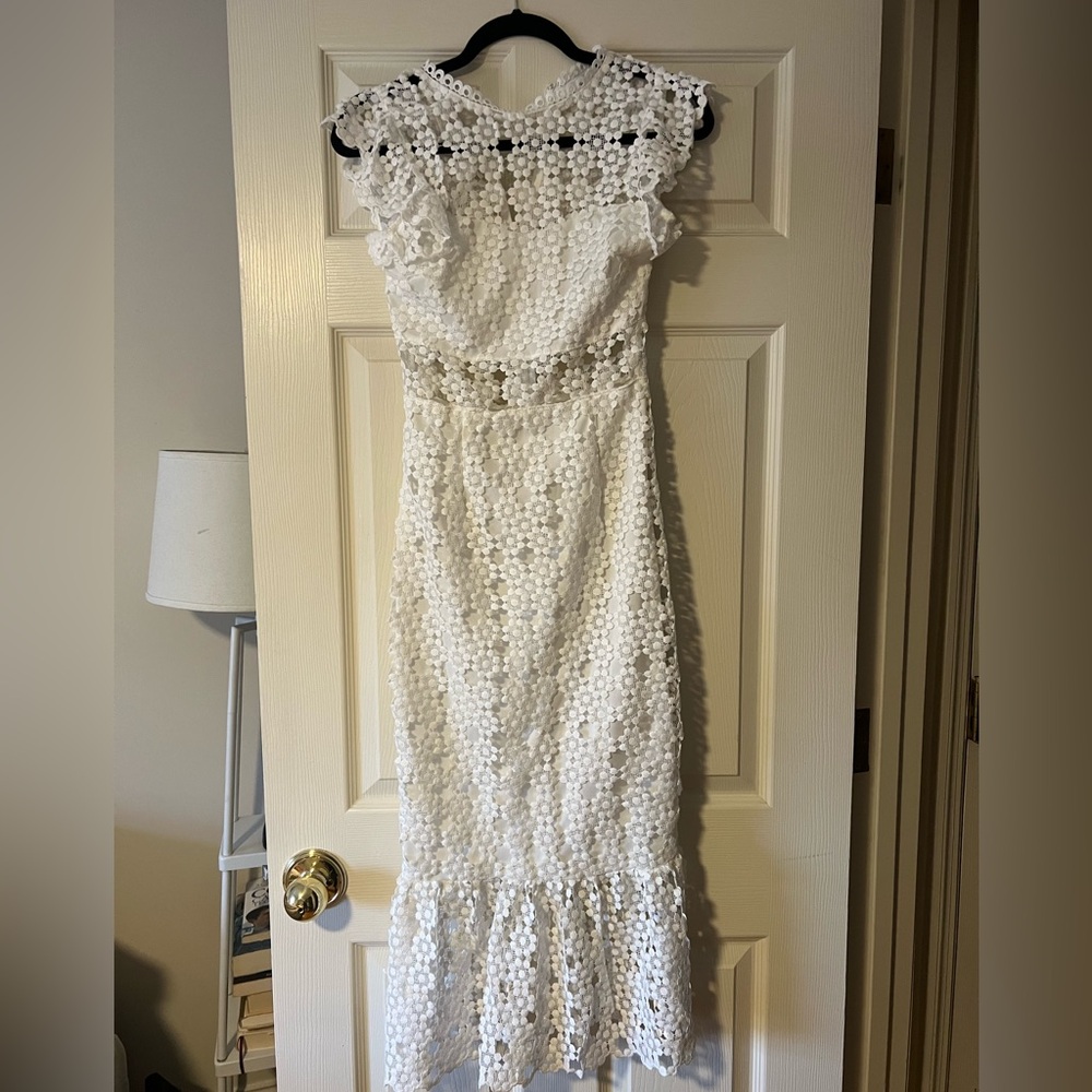 Petal & Pup White Floral Lace Midi Dress